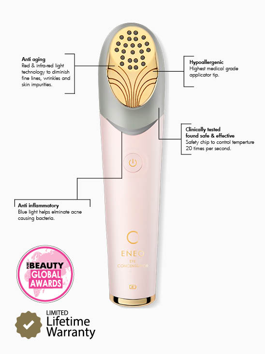 Eye care device with light technology for anti-aging and skin health benefits.